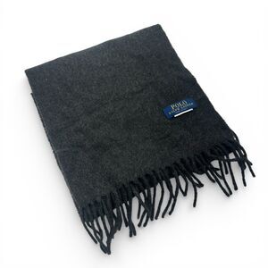 Polo Ralph Lauren Wool Scarf Pony Logo Fringe Gray 68" x 10" Made in Italy